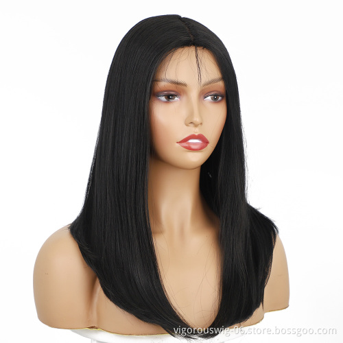 Long Silky Straight Black Synthetic Hair With Baby Hair None Lace Wigs Heat Resistant High Quality Wholesale Price For Women